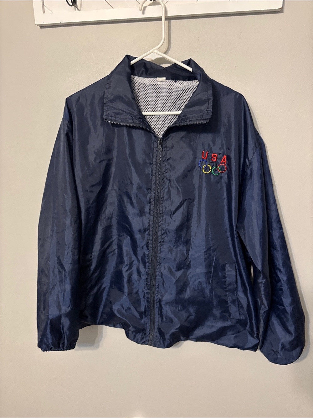 USA Olympic Navy Windbreaker Jacket - Lightweight Zip Front